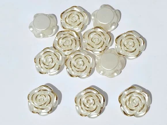 Rosa Perolada com Dourado 2,5cm Furo Passante - 12 Unidades