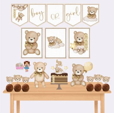 Kit Festa Só Um Bolinho CHA REVELAÇÃO URSINHO - Decoração de Festa