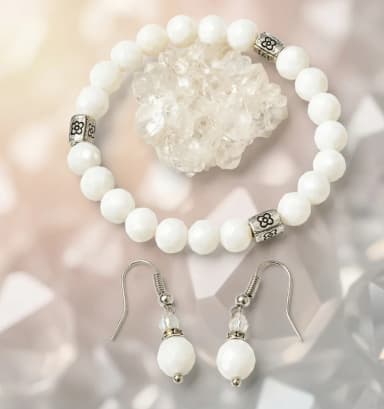 Conjunto Pulseira e Brincos de Cristal Facetado ajustável