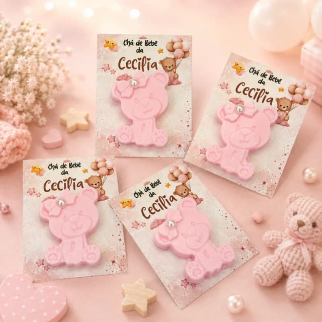25 uni Lembrancinhas Mini Sabonete Ursinha Rosa Perfumado no Cartão Aniversário, Casamento, Chá de Bebê, Batizado e etc.