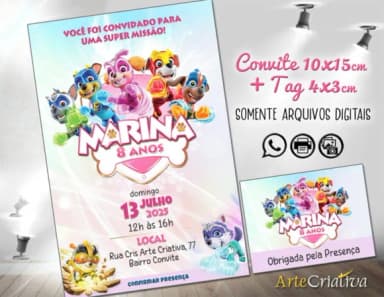 Convite Digital C/tag Patrulha Canina Skye Menina