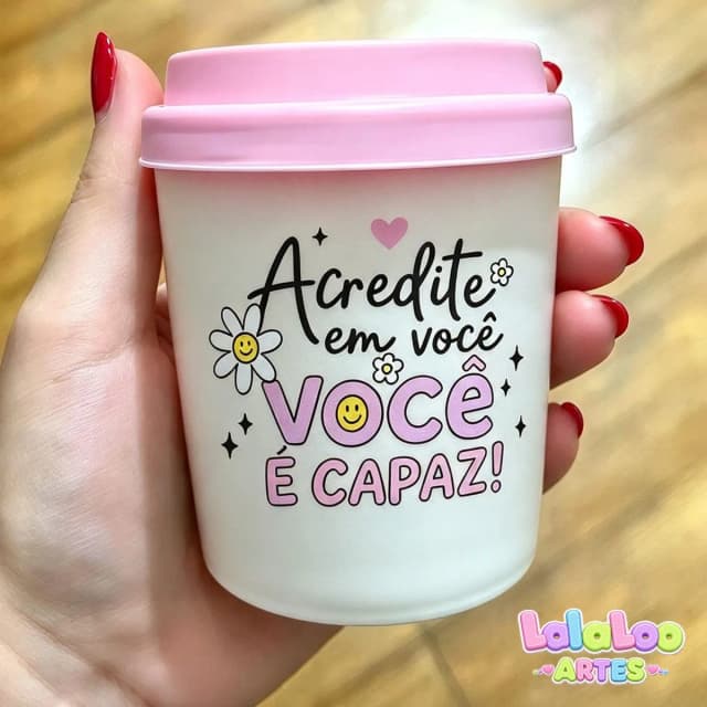 Mini Copo Frases Motivacionais Eco Madeira 200ml com Tampa Bucks