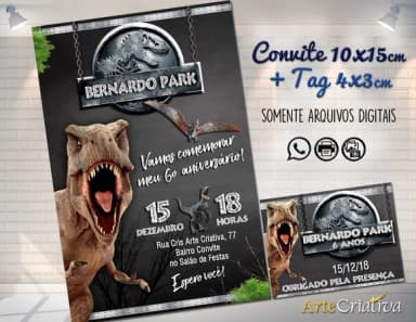 CONVITE DIGITAL C/TAG Dinossauro Jurassic Park Chalk