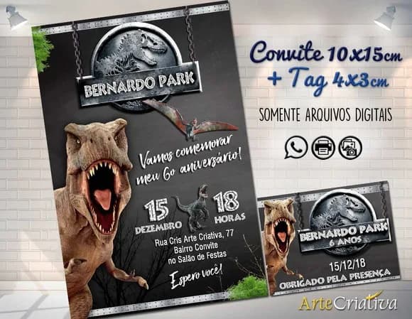 CONVITE DIGITAL C/TAG Dinossauro Jurassic Park Chalk