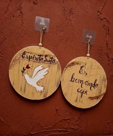 Kit 2 Placas Decorativas Parede Espirito Santo Es Bem Vindo Aqui 20cm
