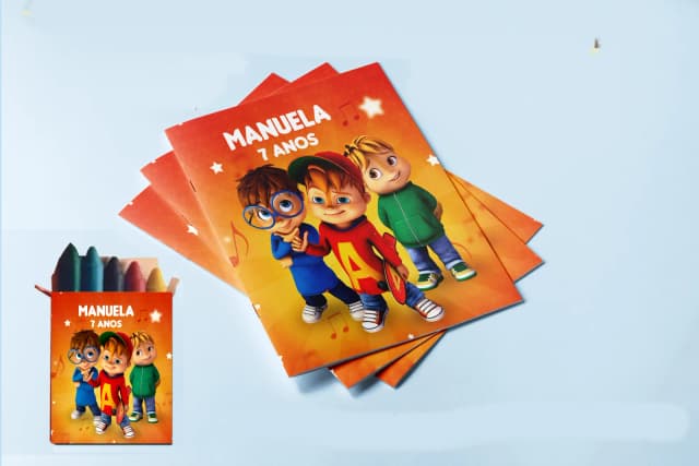 Revista para colorir  com Giz de cera Personalizado Alvim e os Esquilos