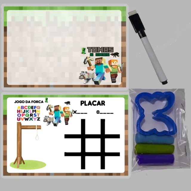 KIT Lousa Magica +massinha de modelar personalizada Minecraft