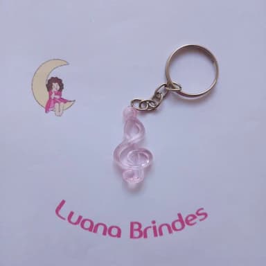 Chaveiro Nota Musical Rosa Acrilico 3,5cm Pct 12 Unidade