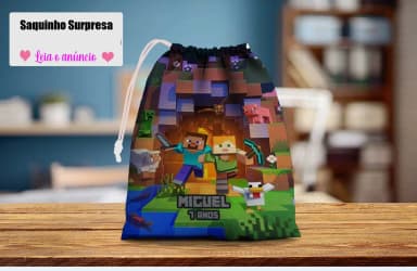 Saquinho Supresa para lembrancinhas do Minecraft