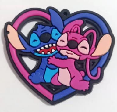 Pingente Stitch e Angel Coração Emborrachado Pacote C/5 Unid