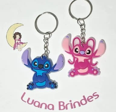 Chaveiro Stitch e Angel Emborrachado 4cm Pcts com 6 Unidades