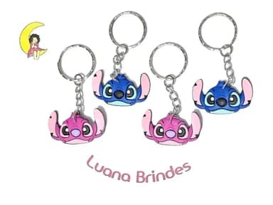 Chaveiro Stitch e Angel Emborrachado Pacote com 6 Unidades