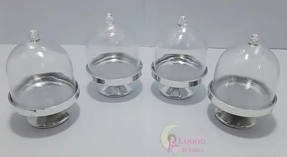 Mini Cúpula Transparente e Prata de Acrílico - Pct C/5 Unid