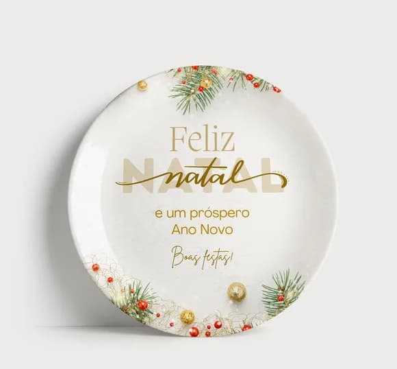 Prato Decorativo de Natal: Feliz Natal e Próspero Ano Novo