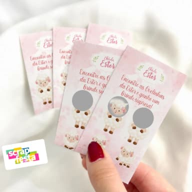 Cartão Raspadinha Brincadeira Festa Chá de Bebê Menina Ovelhinha Cute Aquarela