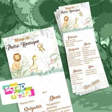 Menu Cardápio Personalizado Festa Safari Aquarela
