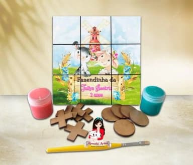 Jogo da Velha com Tinta Personalizado Fazendinha Aquarela