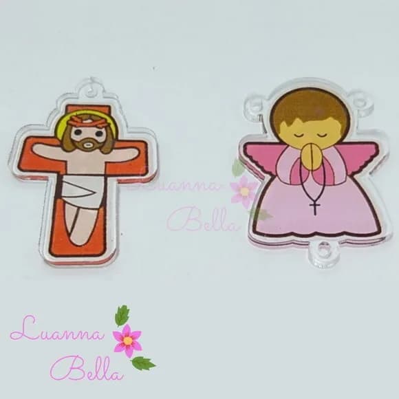 Kit Terço Jesus e Anjinho de Acrílico- pcts c/2 kits