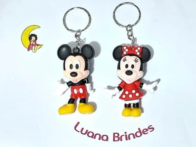 Chaveiro Minnie e Mickey 6cm Emborrachados 2 Unidades