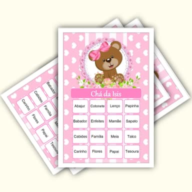Bingo Chá de Bebê Menina Pdf Para Imprimir