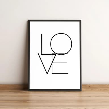 Quadro Minimalista Tipográfico LOVE em Preto e Branco 2704