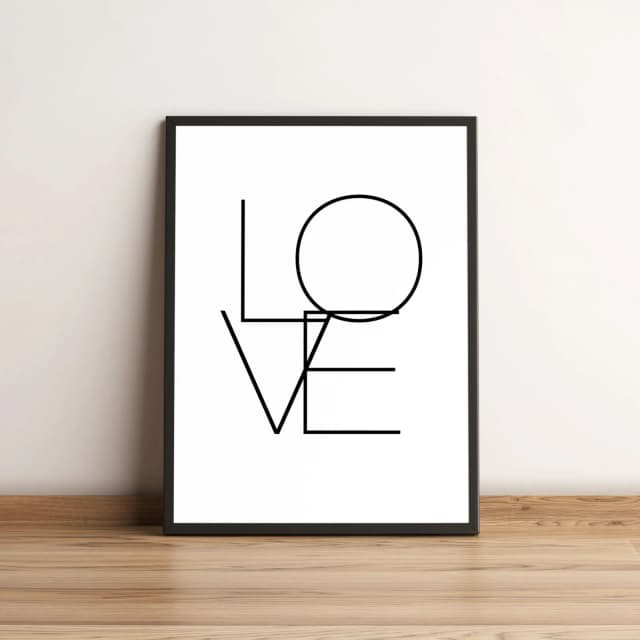 Quadro Minimalista Tipográfico LOVE em Preto e Branco 2704