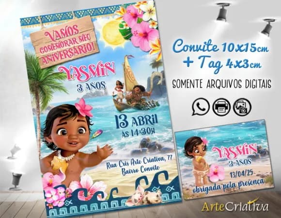 Convite Digital C/tag Moana Baby