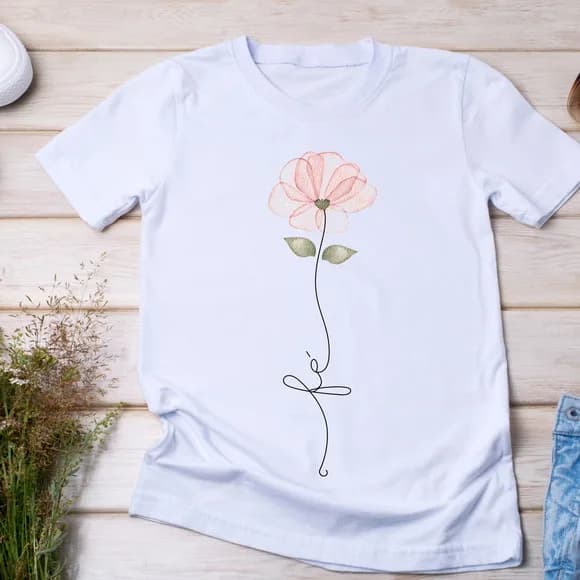 Camiseta Fé em Flor - Desenho Contínuo Minimalista