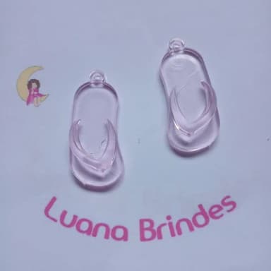 Chinelo Pingente Rosa Bebe de Acrilico 5cm Pct 12 Unidades