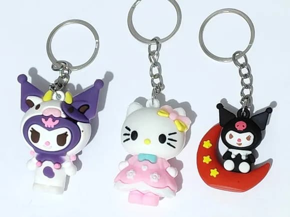 Chaveiro Kuromi e Hello Kitty Emborrachado - com 3 Unidade