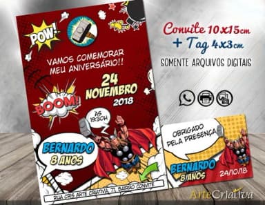 CONVITE DIGITAL C/TAG Cartoon Thor