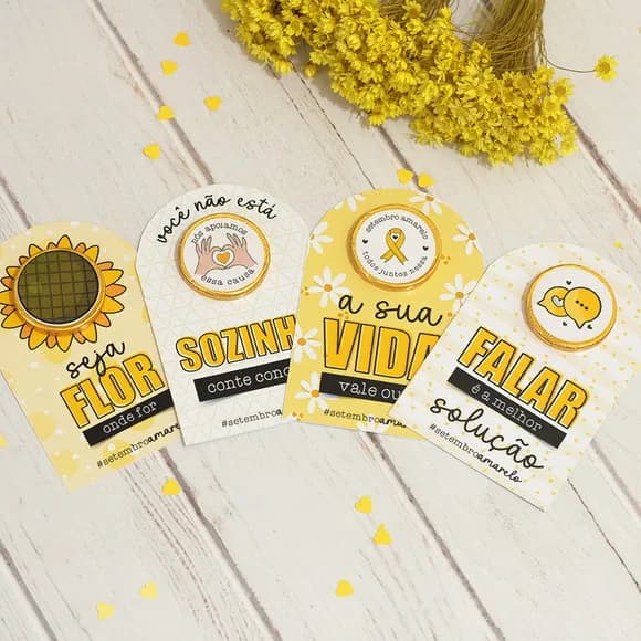 Card com Moeda de Chocolate Setembro Amarelo