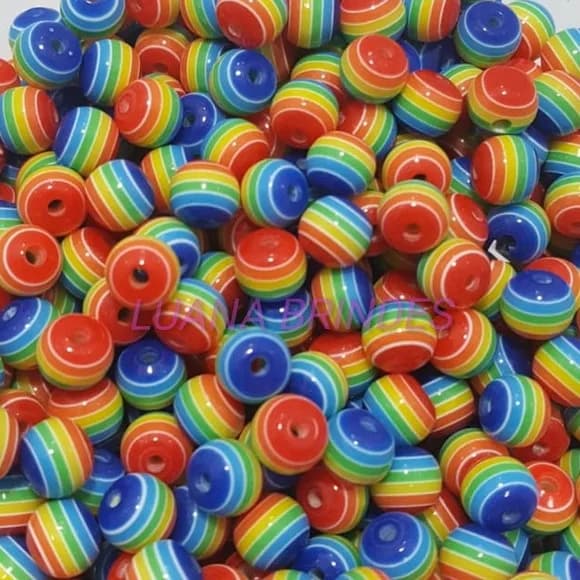 Bolinha Acrilica Arco Íris - 8mm - Pct C/100 Unidades