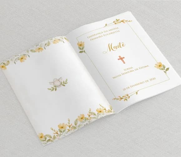 Lembrança Comunhão Livro Orações - Divino Floral Amarelo