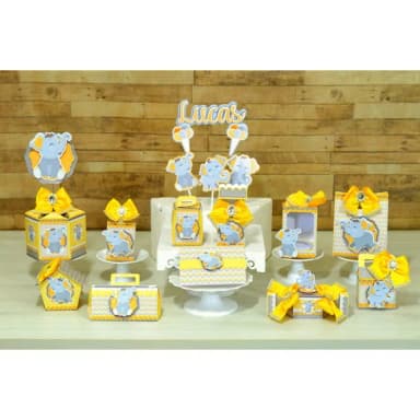 Kit 30 Lembrancinha - Elefante Amarelo e Cinza
