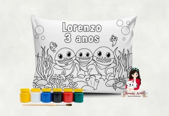 Almofada com Tinta para Colorir Baby Shark
