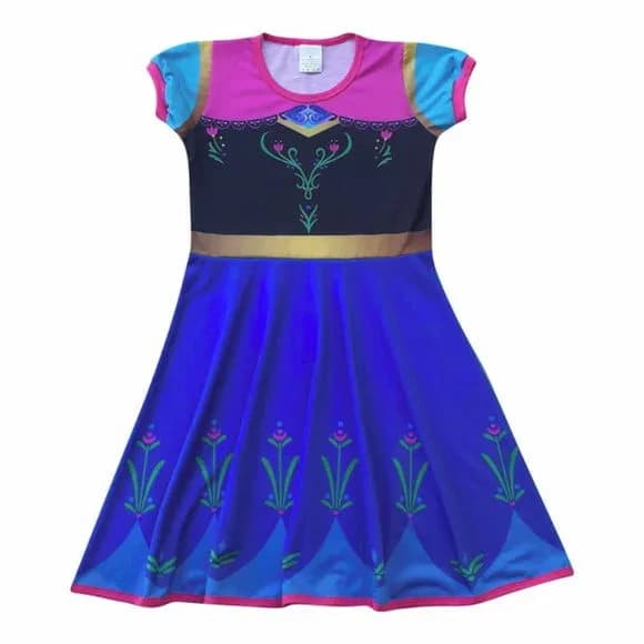 Vestido Infantil Fantasia Princesa do Gelo e das Neves Azul com Colete Bordado