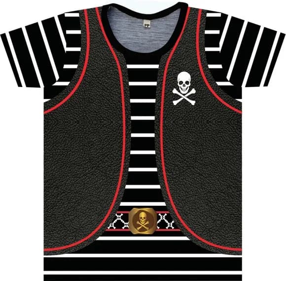 Camiseta Adulto Fantasia Pirata com Colete de Couro e Caveira
