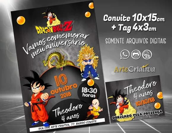 CONVITE DIGITAL C/TAG Dragon Ball Kids Chalk