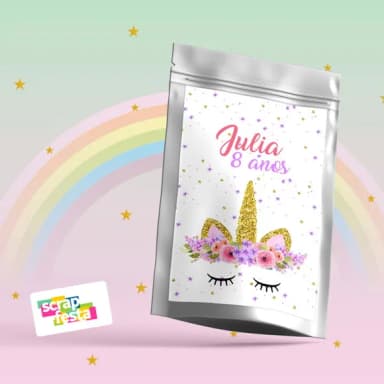 Saquinho Metalizado P 10x15 Personalizado Festa Unicórnio