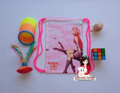 Mochila Brinquedos Retrô Tema Ninja Naruto Rosa