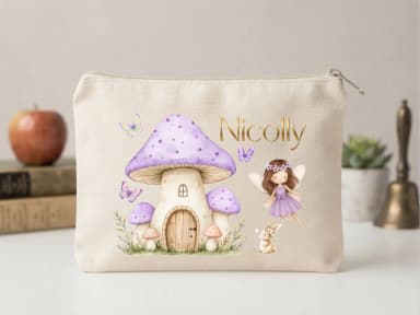 Lembrancinha Nécessaire Personalizada Algodão Cru 20x15 Estampa DTF Fada Lilás