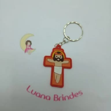 Chaveiro Crucifixo Vermelho de Borracha 5cm Pct 3 Unids