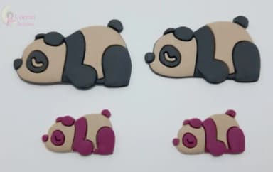 Aplique Panda Roxo e Preto Deitados de Borracha-pct C/6 Unid