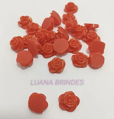 Aplique Flor Vermelha Glittera Acrílico- Pct 20 unidades