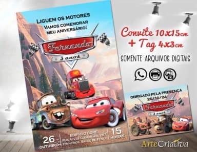 Convite Digital C/tag Carros Disney