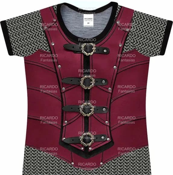 Camiseta Infantil Fantasia Guerreiro Medieval de Armadura e Cota de Malha