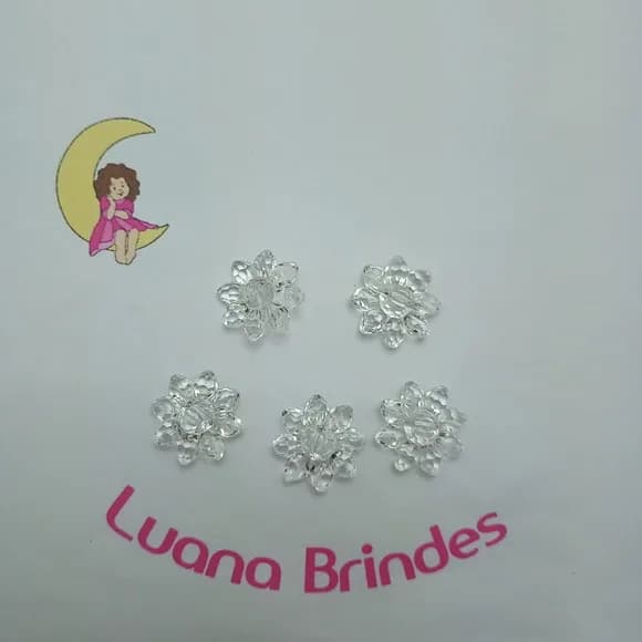 Botão Flor de Acrílico Transparente 2cm Pct 28 Unidades