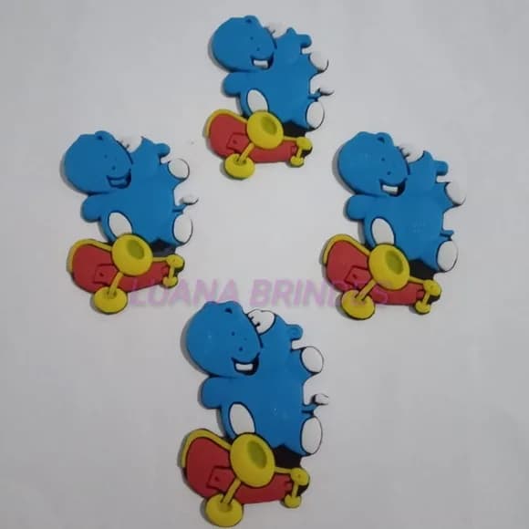 Aplique Emborrachado Hipopótamo com Skate - pct c/8 unid