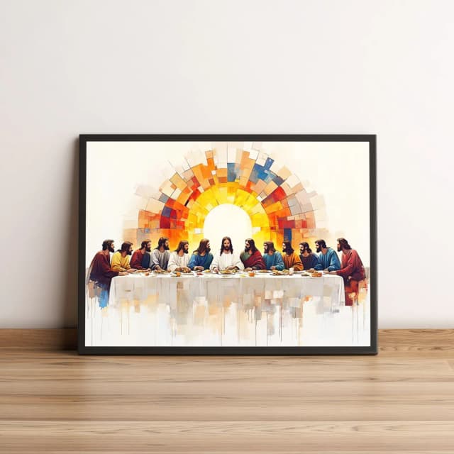 Quadro A Última Ceia com Halo Colorido Moderno 2622